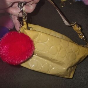 Coach Beige/Tan Colored Shoulder Bag with Red Pom Pom(Choice of Color)